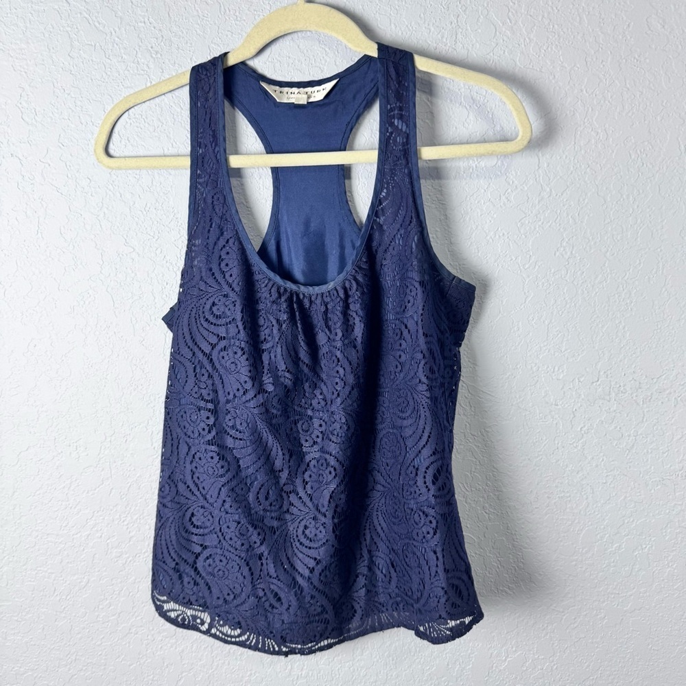 Trina Turk Ellie Navy Lace Racerback Tank Size EU P (US 00-0)